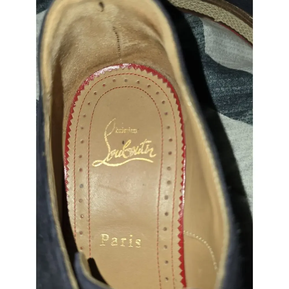 Christian Louboutin Men’s Blue Suede Lace-Up Oxford Dress Shoes EU 39.5